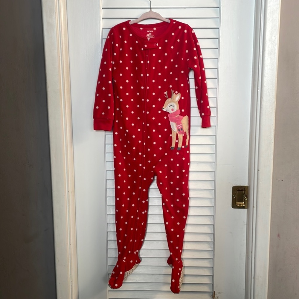 Carters Christmas Reindeer Fleece Footie Pjs w/Polka Dots.Size 2T Like New